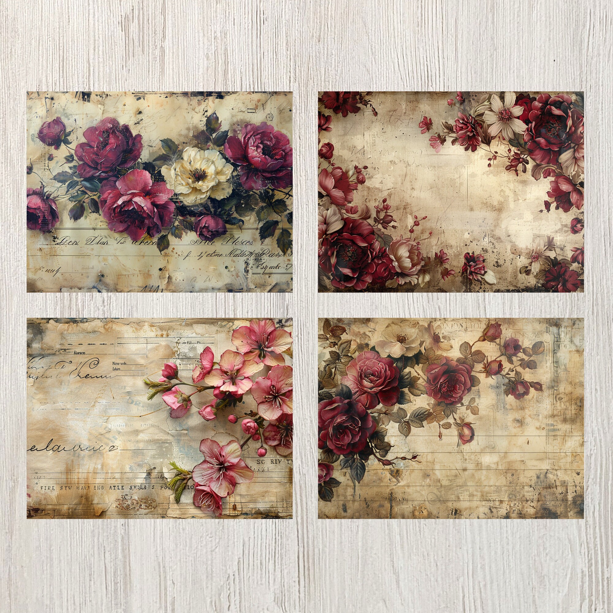 Burgundy Floral Junk Journal Pages Flower Printable Flower Paper Craft ...