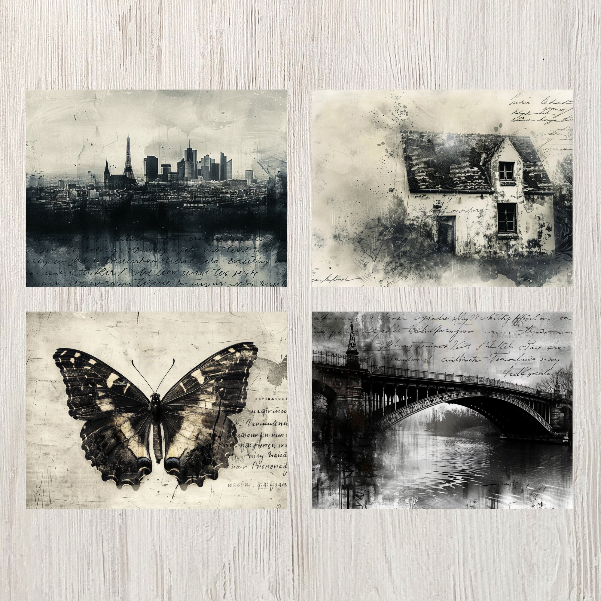Black and White Junk Journal Page Digital Monochrome Theme Scrapbook ...
