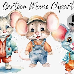 Watercolor Mouse Clipart Bundle | Mouse Digital Images | Mouse PNG | Digital Download | Nursery Graphics | Commercial Use | Cartoon Mouse
