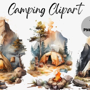 Watercolor Camping Clipart Bundle | Camping Digital Images | Camping Graphics | Digital Illustration Bundle | Instant Download | Camping PNG