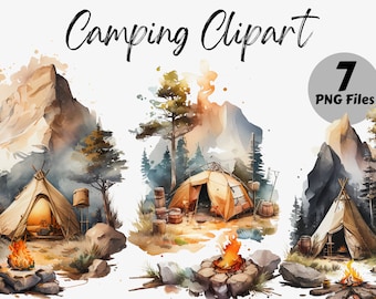 Pacchetto Clipart campeggio acquerello / Immagini digitali campeggio / Grafica campeggio / Pacchetto illustrazione digitale / Download istantaneo / Camping PNG