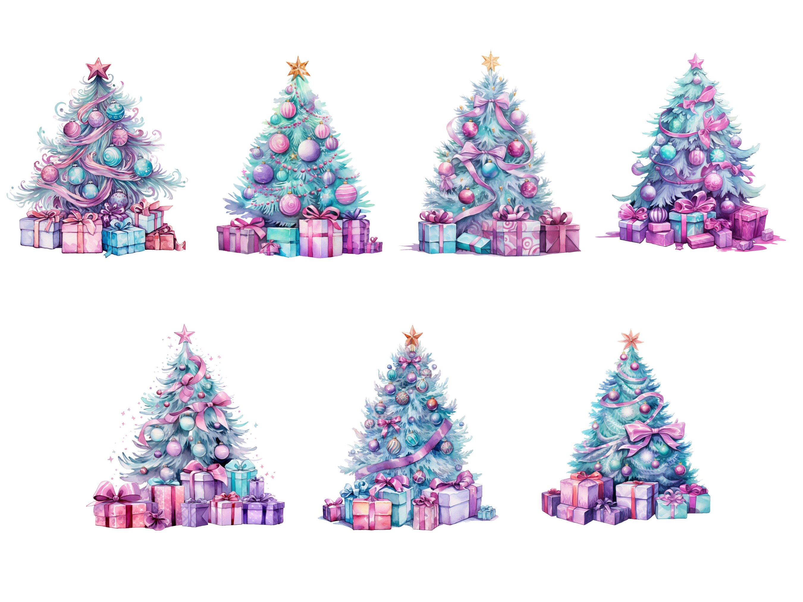 Watercolor Christmas Tree PNG Clipart Bundle Christmas Tree Sublimation ...
