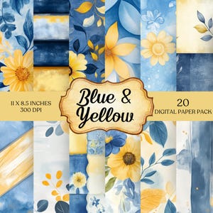 Blue and Yellow Junk Journal Paper, Digital Junk Journal Printable Pages, Journal Ephemera, Background Scrapbook Supplies Summer Pattern Art