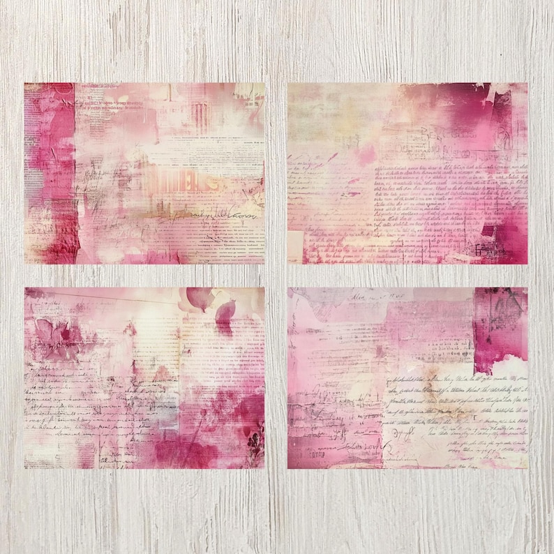 Pink Typography Junk Journal Printable Pages Vintage Ephemera Scrapbook ...