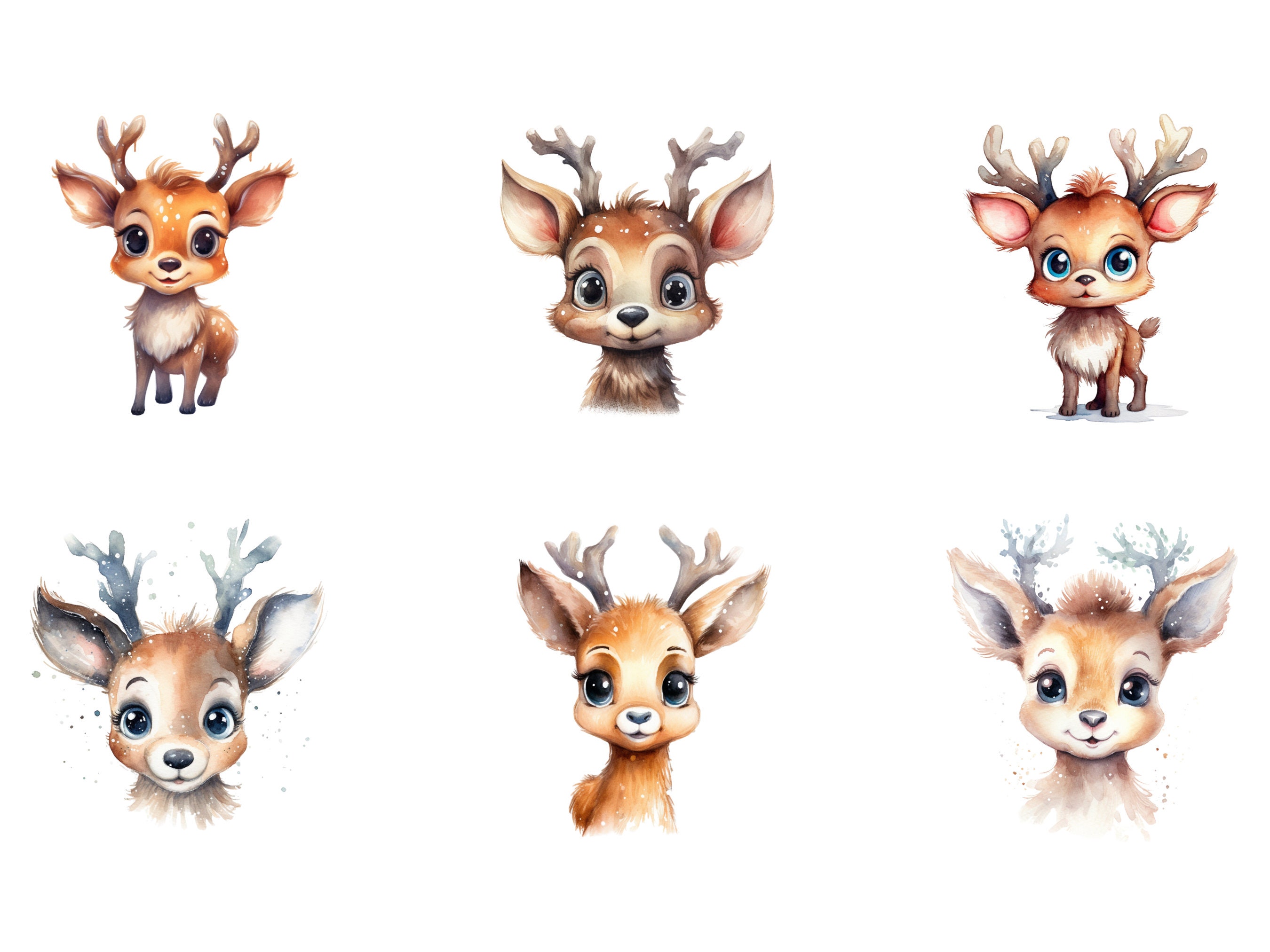 Watercolor Reindeer Clipart Bundle | Christmas PNG | Cute Reindeer ...