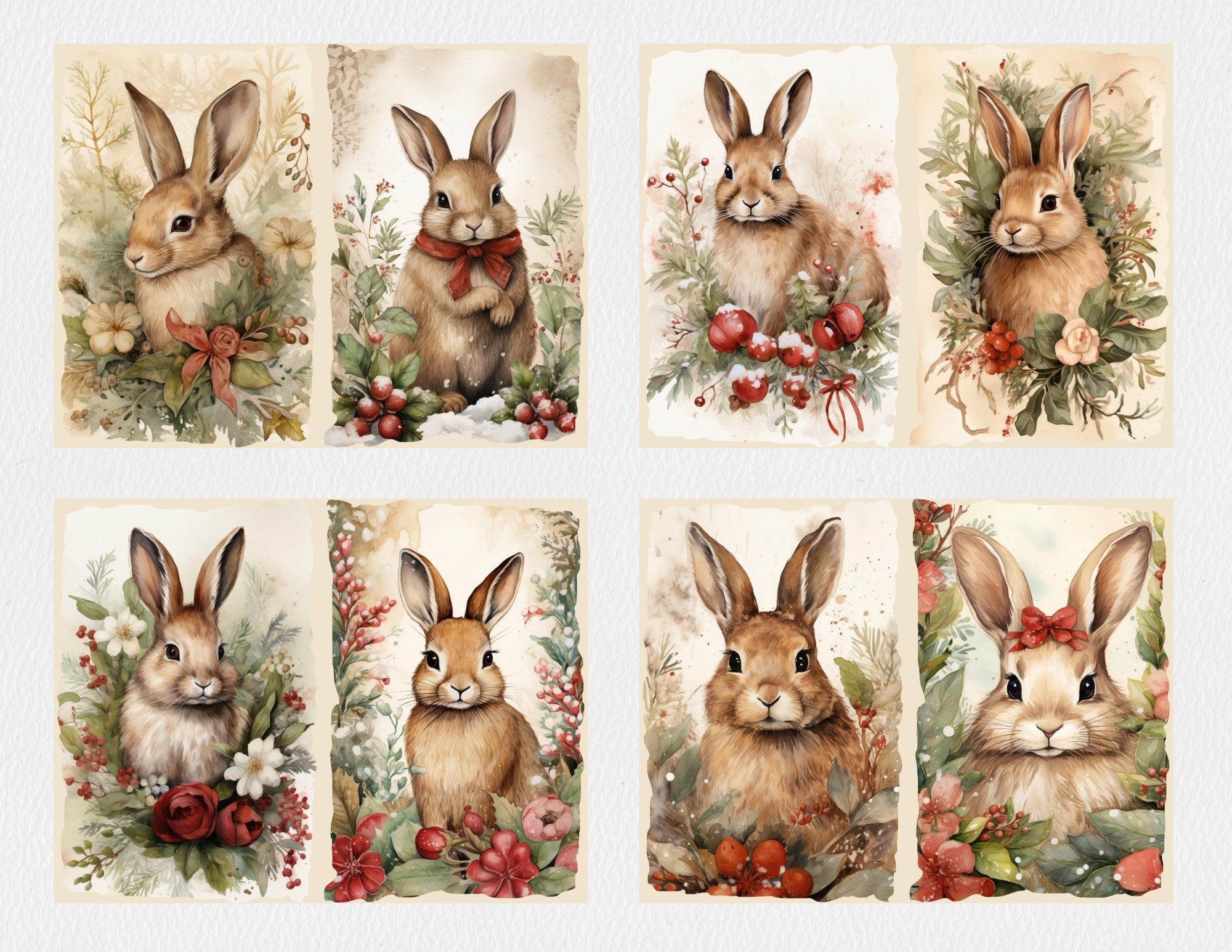 Christmas Rabbit Junk Journal Kit Vintage Bunny Junk Journal Pages Junk ...