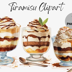 Watercolor Tiramisu Clipart Bundle | Tiramisu Digital Images | Tiramisu Graphics | Watercolor Food Clipart | Tiramisu PNG | Dessert Clipart