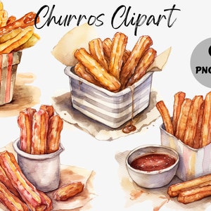 Watercolor Churros Clipart Bundle | Churros PNG | Fast Food Digital Images | Churros Graphics | Instant Download | Commercial Use