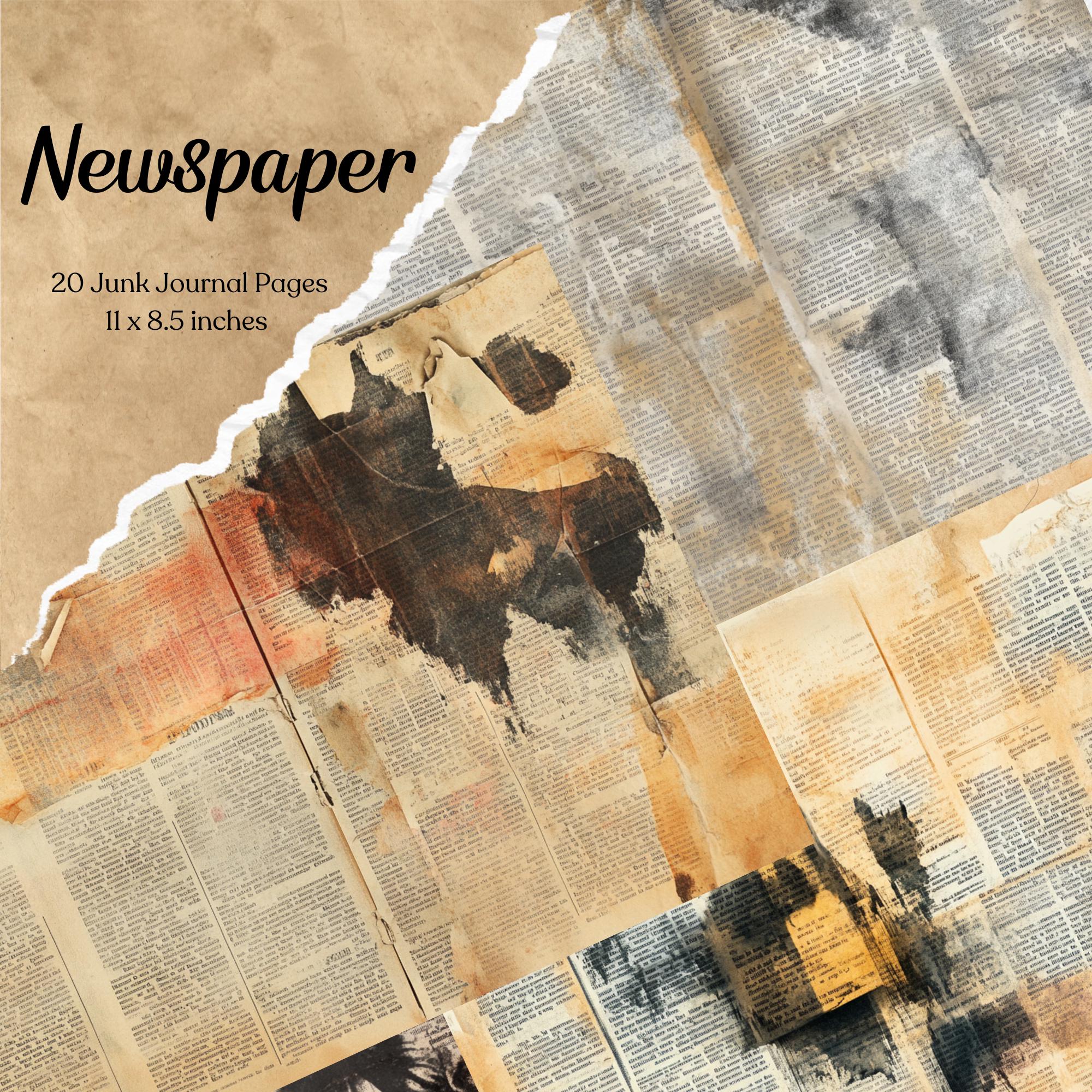 Past Journal Paper Newspaper Junk Journal Paper Kit Digital Newsprint Scrapbook Supply ...