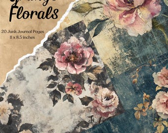 Grunge Floral Junk-Journal Seiten Blume druckbare Blume Papier Kraftpapier für Journal Scrapbook Papier Digitaler Download Journal Hintergrund