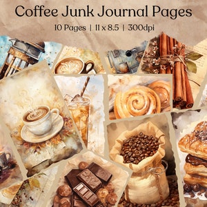 Koffie Junk Journal Kit | Cafépagina's | Vintage ephemera | Receptendagboek | Afdrukbaar digitaal papier voor scrapbooking | Grunge | Armoedig chic