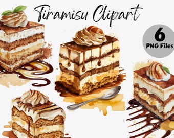 Watercolor Tiramisu Clipart Bundle | Tiramisu Digital Images | Tiramisu Graphics | Watercolor Food Clipart | Tiramisu PNG | Dessert Clipart