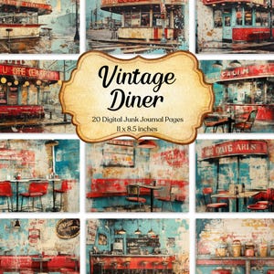 Diner Junk Journal Seiten Kit | Retro Printable | Digitales Scrapbooking Seiten | Vintage Junk Journal | Restaurant Ephemera | Rustikaler Kunstdruck