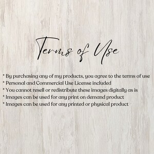 May include: Image with the text "Terms of Use" in a cursive font. The text is on a light wood grain background. Additional text includes terms of use, license information, and usage details.
