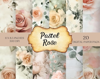Soft Rose Junk Journal Paper Kit | Vintage Floral Digital Download | Pastel Printable Scrapbook Pages | Shabby Chic Roses Ephemera Collage