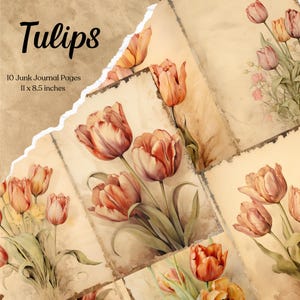 Tulpe Junk-Journal Papierblume Hintergrund Druckbare Blumen Seiten Scrapbook Lieferungen Digital Collage Sheet Download Tulip Ephemera Vintage