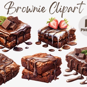 Aquarelle Brownie au chocolat PNG Clipart Bundle | Brownies PNG | Album | Clipart alimentaire | Chocolat PNG | Sublimation | Kawaii Clipart