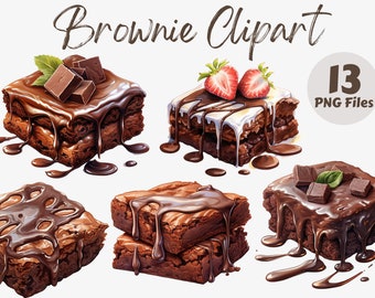 Watercolor Chocolate Brownie PNG Clipart Bundle | Brownie PNG | Scrapbook | Food Clipart | Chocolate PNG | Sublimation | Kawaii Clipart
