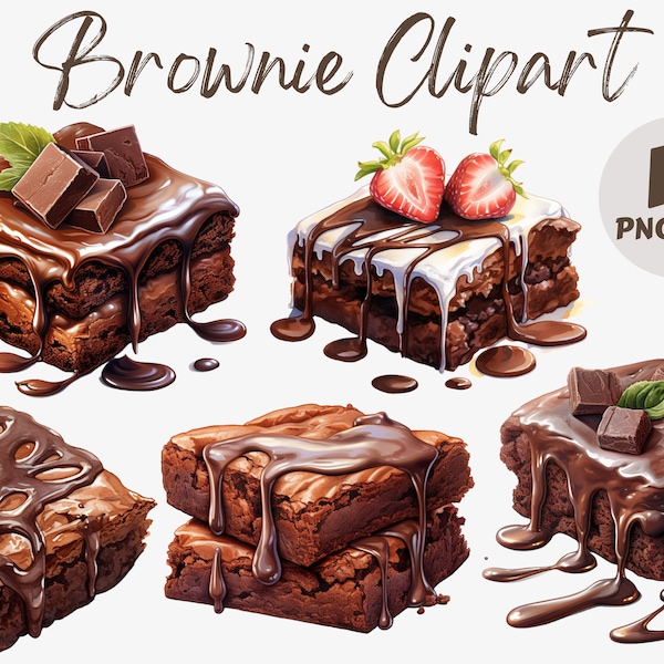 Watercolor Chocolate Brownie PNG Clipart Bundle | Brownie PNG | Scrapbook | Food Clipart | Chocolate PNG | Sublimation | Kawaii Clipart