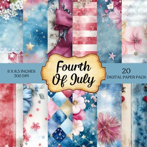 Patriotic America Junk Journal Pages | Digital Scrapbook Paper | Americana Printable Fourth of July Ephemera | Junk Journal Background Art