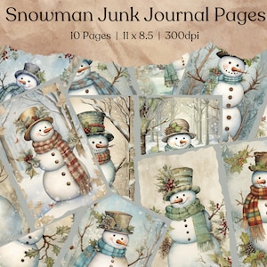 Zestaw dziennika śmieci Winter Snowman | Strony dziennika śmieci Vintage | Papier dziennika śmieci | Arkusz kolażu cyfrowego | Natychmiastowe pobieranie | Papier cyfrowy