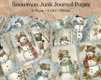 Winter Snowman Junk Journal Kit | Vintage Junk Journal Pages | Junk Journal Paper | Digital Collage Sheet | Instant Download | Digi Paper