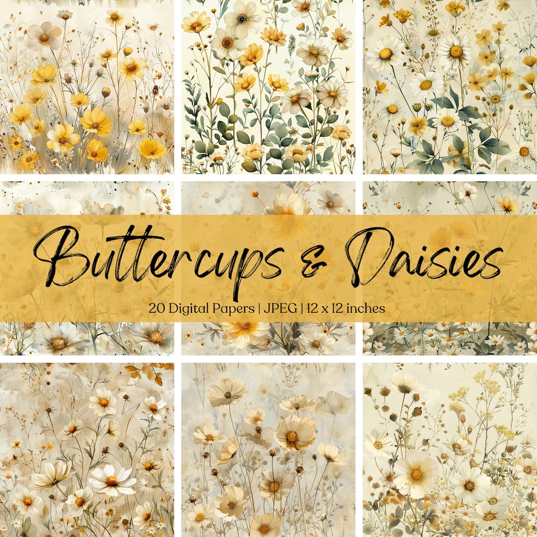 Buttercups and Daisies Printable Digital Paper | Flower Background ...