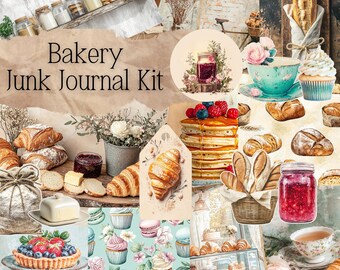 Bakery Junk Journal Kit, Printable French Pastry Ephemera, Bread, Cakes & Tea Digital Paper for Scrapbooking, Journaling and Craft Projects