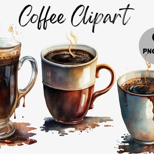 Pacchetto Clipart caffè acquerello / Immagini digitali caffè / Grafica caffè acquerello / Caffè PNG / Chicchi di caffè PNG / Uso commerciale