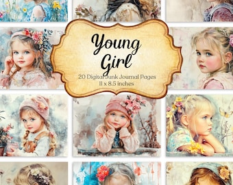 Páginas de diario basura para niña / Imprimibles vintage para niña / Papel para álbumes de recortes y cuentos digitales / Efímeras infantiles caprichosas