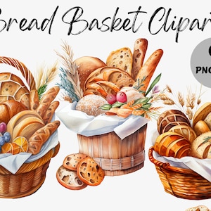 Pacchetto Clipart cestino del pane dell'acquerello / immagini digitali del cestino del pane / grafica del cestino del pane / Clipart cibo dell'acquerello / Picnic Clipart