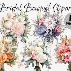 Pacote de clipart de buquê de noiva em aquarela | Imagens digitais de buquê | Gráficos de buquê | Gráfico de buquê em aquarela | Buquê PNG