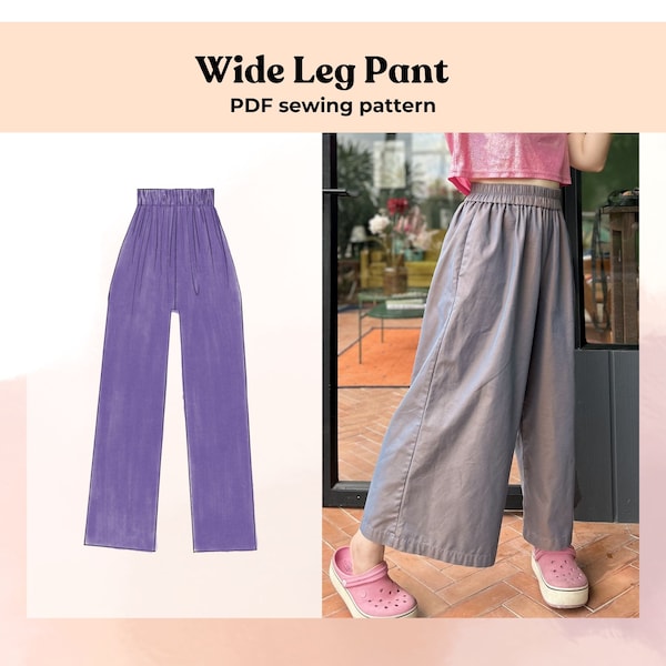 Wide Leg Pants Sewing Pattern , Pants Pattern , High Elastic Waisted Pattern , High waisted pants , Sewing Pattern, Women Sewing Pattern