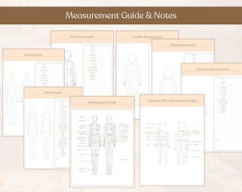 Digital Measurement Template , Body Measurement Note , Measurement Size Chart For Sewing , Sewing Size Chart Template , Printable Size Chart