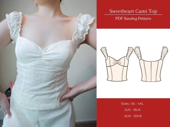 Sweetheart Coquette Top Sewing Pattern, Milkmaid Top Sewing Pattern, Ruched Top Sewing Pattern, Cottagecore Corset Top Pattern, VDO Tutorial