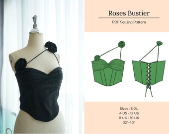 ローズビスチェの縫製パターン、三角形のコルセットトップ（PDFパターン）