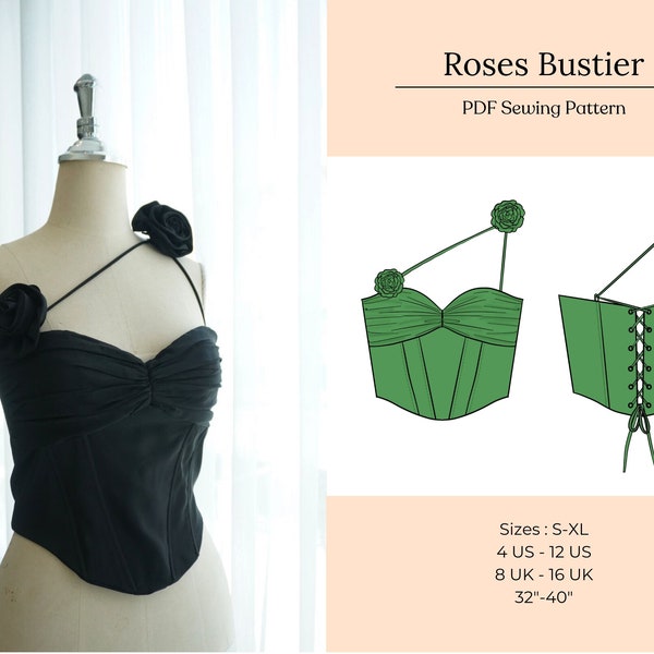 Sweet Heart Bustier naaipatroon, driehoek Bustier PDF naaipatroon, corset top naaipatroon, maten S-2XL | VS 4-12