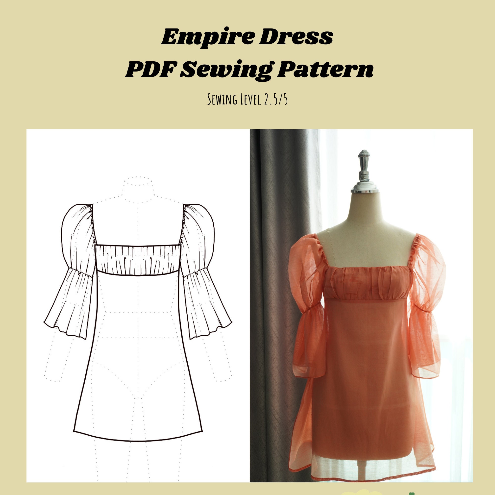 Empire Dress PDF Sewing Pattern Empire Waist Line Puff - Etsy Australia
