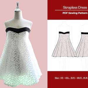 Strapless Mini Dress Sewing Pattern , Sweetheart Dress PDF Sewing Pattern , Hourglass Mini Dress Pattern ,  Cocktail Dress Tutorial