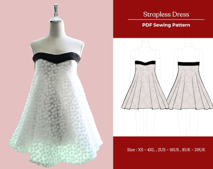 Strapless Mini Dress & Corset Digital PDF Sewing Pattern // US Size 00 ...