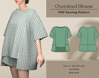 オーバーサイズドロップショルダーブラウスの裁縫パターン｜初心者向け（PDFパターン）