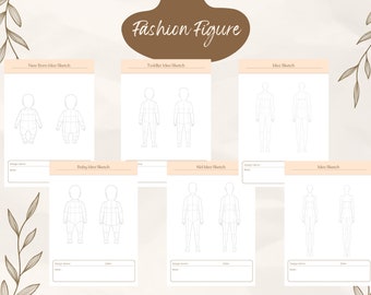 ファッションフィギュアスケッチテンプレート、マネキンクロッキー（A4印刷可能）