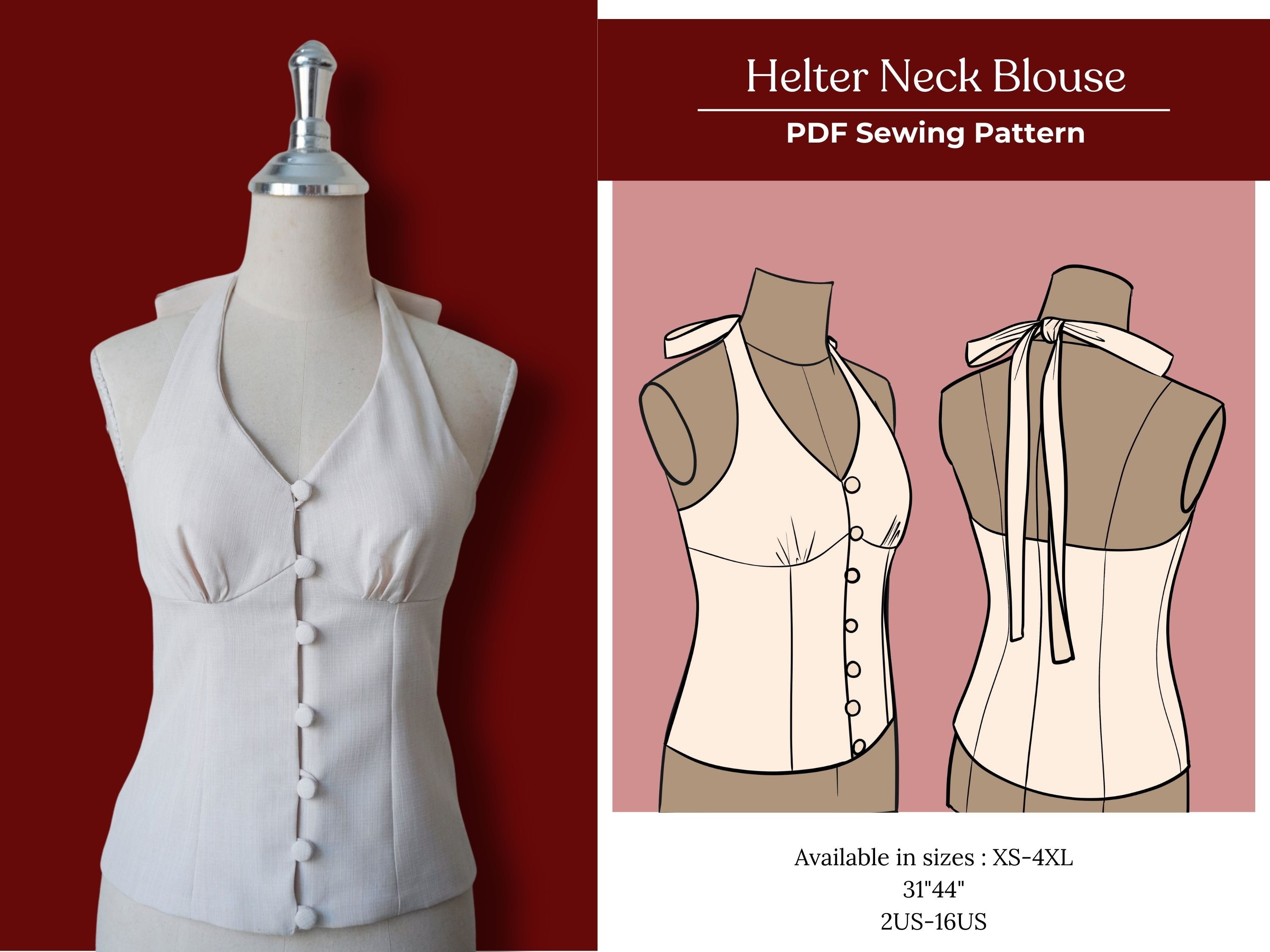 Halter Neck Crop Top Sewing Pattern, Halter Top PDF Pattern Halter Neck Crop Top Sewing Pattern, Halter Top PDF Pattern