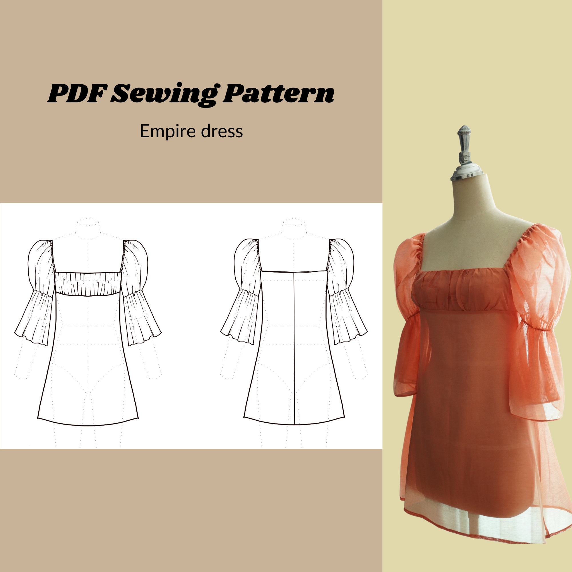 Empire Dress PDF Sewing Pattern Empire Waist Line Puff - Etsy