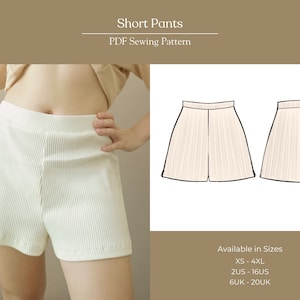 Patrón de costura de pantalones cortos, Patrón de costura de pantalones cortos con cintura elástica en PDF, Patrón de costura de pantalones cortos fáciles en PDF, Patrón de pantalones cortos para mujer en PDF