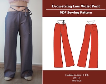 Low-Waisted Drawstring Pant Sewing Pattern | Low Rise Pant Pattern | Straight Pant PDF Sewing Pattern | S-XL | PDF Sewing Pattern