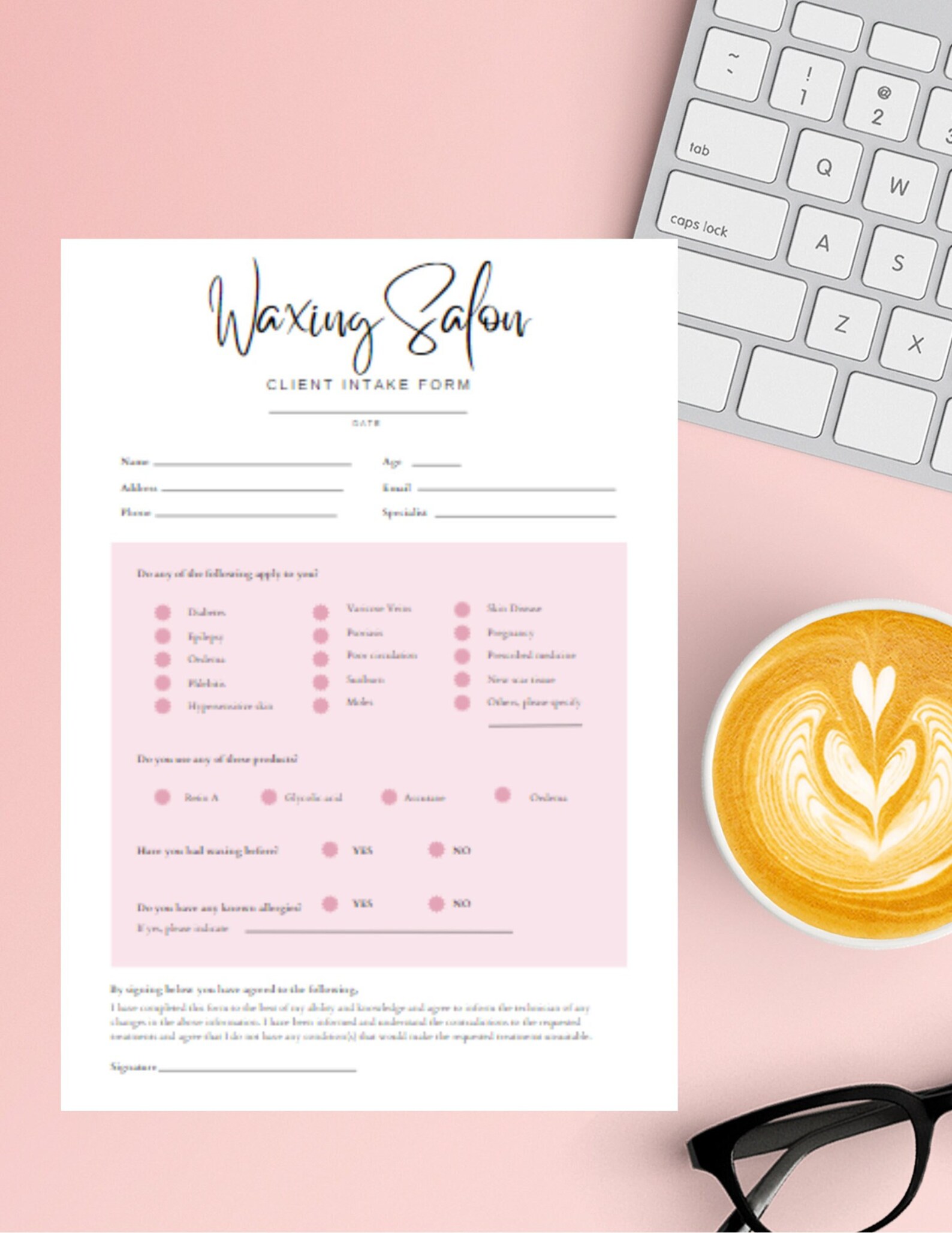 Waxing Client Intake Form Editable and Printable Digital - Etsy