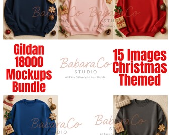 Gildan 18000 Sweatshirt Mockup Bundle Flat Lay, Christmas Theme