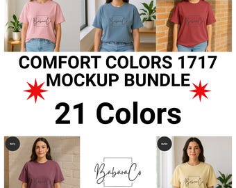 Comfort Colors 1717 T-Shirt Mockup Bundle, 21 Colors, Lifestyle Tee, PNG