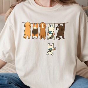 Funny Hanging Dog Lover Shirt-Comfort Colors Cartoon Dog Tee-Cute Animal Gift for Pet Owners-Playful Puppy T-Shirt for Dog Moms and Dads